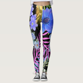 Kleurrijk Retro Bloemen Varen Botanisch Blad Leggings
