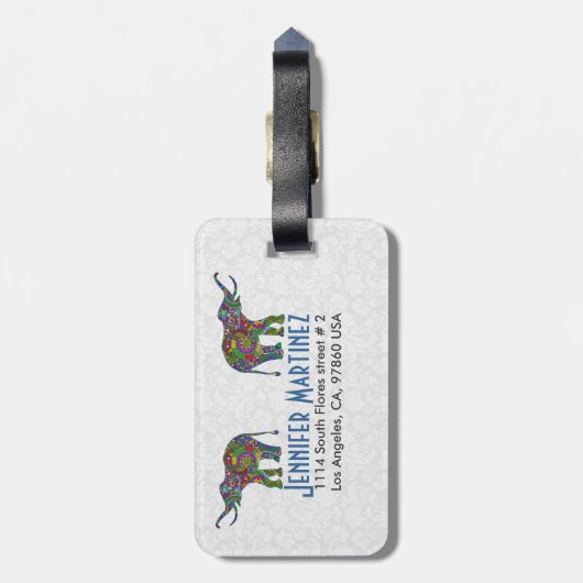 Kleurrijk Retro Bloemenolifant 3c Ontwerp Bagagelabel (Achterkant verticaal)