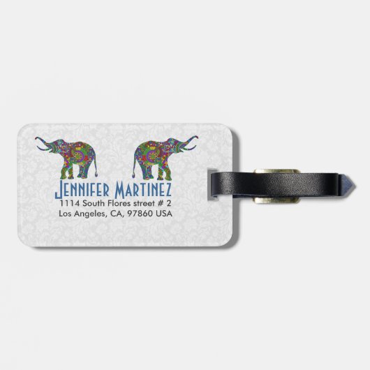 Kleurrijk Retro Bloemenolifant 3c Ontwerp Bagagelabel (Achterkant horizontaal)