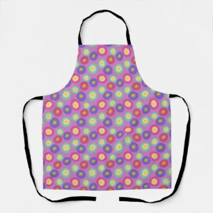 Kleurrijk Retro Bloemmotief Paars, Roze & Groen Schort