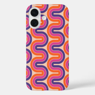 Kleurrijk retro geometrisch golfontwerp iPhone 16 hoesje