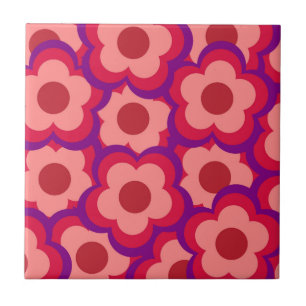 Kleurrijk Retro Hippie Bloemenpatroon Tegeltje