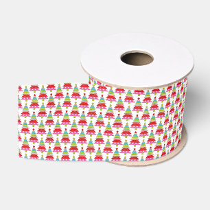 Kleurrijk Retro Kerstboom Patroon Grosgrain Lint
