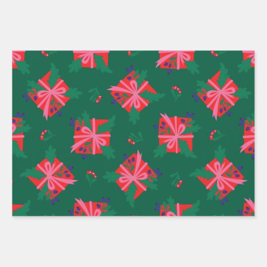 Kleurrijk Retro Kerstinpakpapier Inpakpapier Vel (Voorkant)