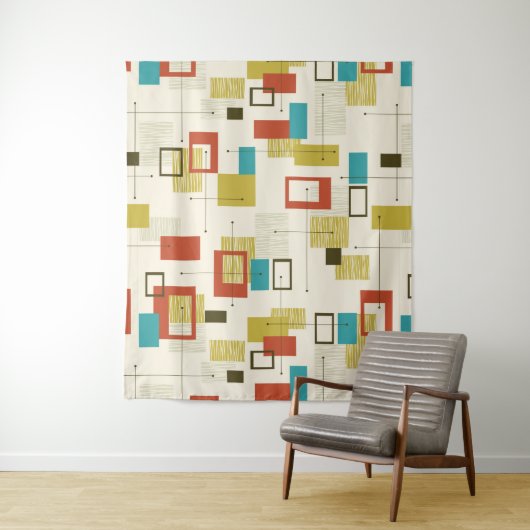 Kleurrijk Retro Mid-Century geometrisch patroon Wandkleed (In situ)