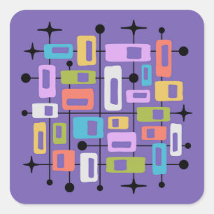 Kleurrijk Retro Midden Eeuw Modern Atomair Abstrac Vierkante Sticker
