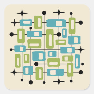 Kleurrijk Retro Midden Eeuw Modern Atomair Abstrac Vierkante Sticker