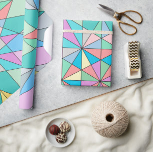 Kleurrijk retro Pastel Mozaïek Driehoek Ster Patro Cadeaupapier