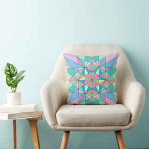 Kleurrijk retro Pastel Mozaïek Driehoek Ster Patro Kussen