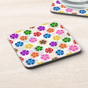 Kleurrijk Retro Regenboog Bloemen Design Wit Bier Onderzetter