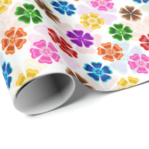 Kleurrijk Retro Regenboog Bloemen Design Wit Cadeaupapier
