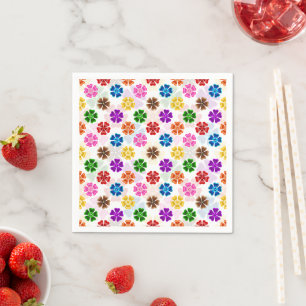 Kleurrijk Retro Regenboog Bloemen Design Wit Servet
