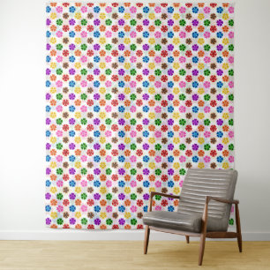 Kleurrijk Retro Regenboog Bloemen Design Wit Wandkleed
