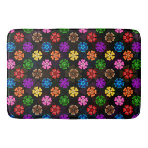 Kleurrijk Retro Regenboog Bloemen Design Zwart Badmat