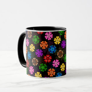 Kleurrijk Retro Regenboog Bloemen Design Zwart Mok
