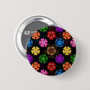 Kleurrijk Retro Regenboog Bloemen Design Zwart Ronde Button 5,7 Cm