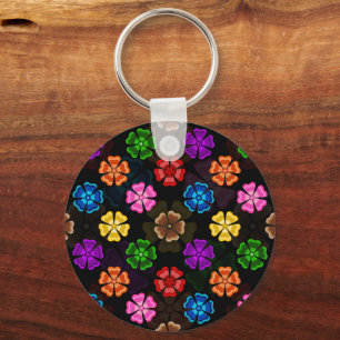Kleurrijk Retro Regenboog Bloemen Design Zwart Sleutelhanger