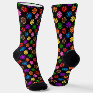 Kleurrijk Retro Regenboog Bloemen Design Zwart Sokken