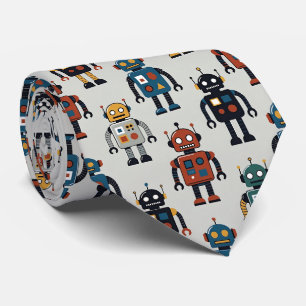 Kleurrijk Retro Robotpatroon Stropdas