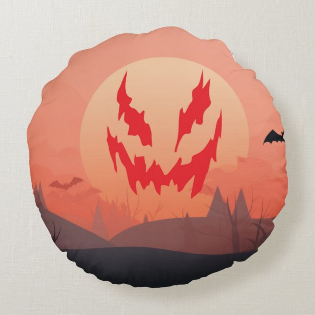 Kleurrijk__Retro_Sunset Rond Kussen (Achterkant)