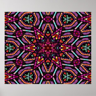 Kleurrijk Retro Turks Mozaïek Kaleidoscoop Patroon Poster