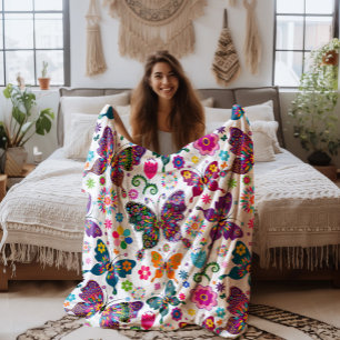Kleurrijk Retro Vlinders En Bloemen Patroon Fleece Deken