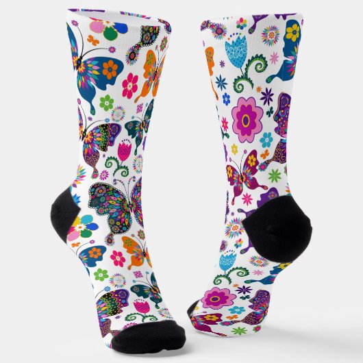 Kleurrijk Retro Vlinders Patroon Sokken (Gebogen)