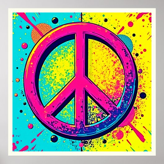 Kleurrijk Retro Vredesteken Poster (Voorkant)
