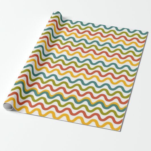 Kleurrijk Retro Wavy Line Pattern Wrapping Paper Cadeaupapier (Uitgerold)