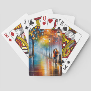 Kleurrijk Romantisch Koppel Straat Nacht Schilderi Pokerkaarten