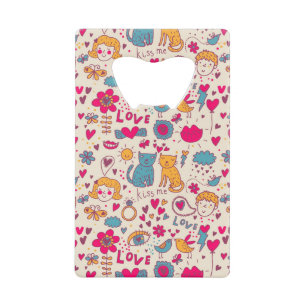 Kleurrijk romantisch patroon kredietkaart flessenopener