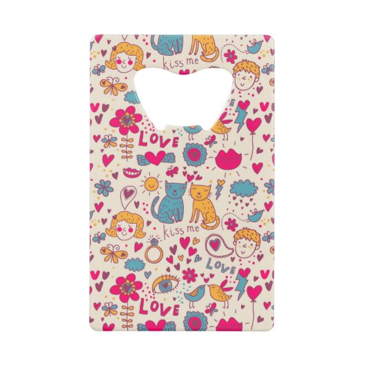 Kleurrijk romantisch patroon kredietkaart flessenopener (Voorkant)