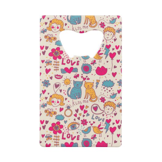 Kleurrijk romantisch patroon kredietkaart flessenopener (Achterkant)