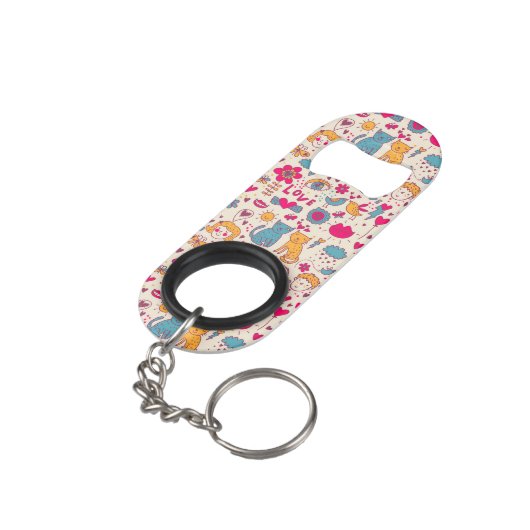 Kleurrijk romantisch patroon mini flessenopener (Achterkant Gekanteld)