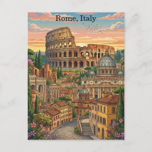 Kleurrijk Rome Italië Colosseum Vintage Reis Kunst Briefkaart