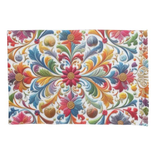 kleurrijk rood bloemenpatroon kussensloop (Voorkant-Links)