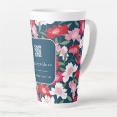 Kleurrijk rood bloemenpatroon QR Code Business Latte Mok (Rechterhoek)
