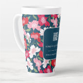 Kleurrijk rood bloemenpatroon QR Code Business Latte Mok (Linkerhoek)