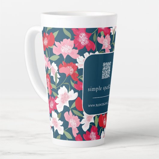 Kleurrijk rood bloemenpatroon QR Code Business Latte Mok (Linkerhoek)