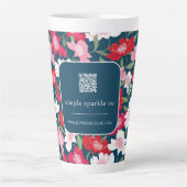 Kleurrijk rood bloemenpatroon QR Code Business Latte Mok (Voorkant)