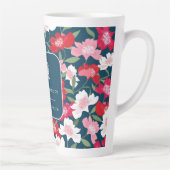 Kleurrijk rood bloemenpatroon QR Code Business Latte Mok (Rechts)