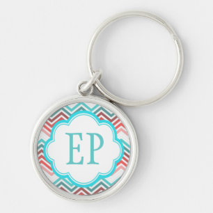 kleurrijk rood, roze, blauw, blauwgroen chevron zi sleutelhanger