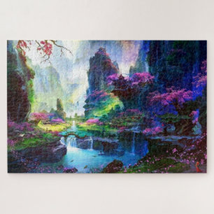 Kleurrijk roze bloesems Aziatisch landschap Legpuzzel