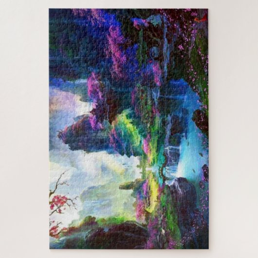 Kleurrijk roze bloesems Aziatisch landschap Legpuzzel (Verticaal)