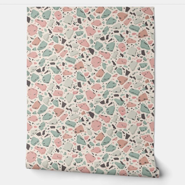 Kleurrijk Roze En Turquoise Terrazzo Behang (Afrollen)