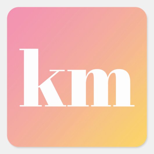Kleurrijk Roze Geel Gradient Ombré Monogram Vierkante Sticker (Voorkant)