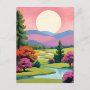 Kleurrijk roze kunstlandschap briefkaart