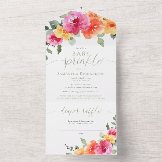 Kleurrijk roze oranje pinda's baby all in one uitnodiging (Binnen)