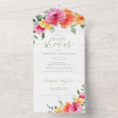 Kleurrijk roze oranje pinda's baby shower all in one uitnodiging (Binnen)