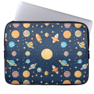 Kleurrijk ruimte-thema patroon met planeten laptop sleeve